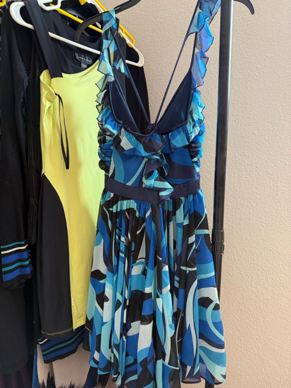 Blue Abstract Print Ruffle Strap Dress - Picture 2 of 3